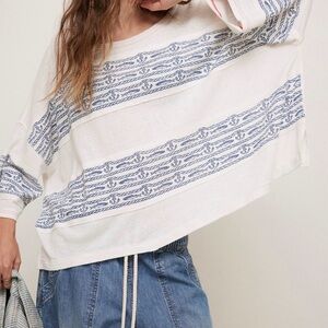 Free People High Seas Tee with Blue Rope-Stripe Print